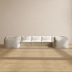 Modular Washable 9-Seater U-Sectional in Eggshell | Deluxe  Seat | Contour Pillow