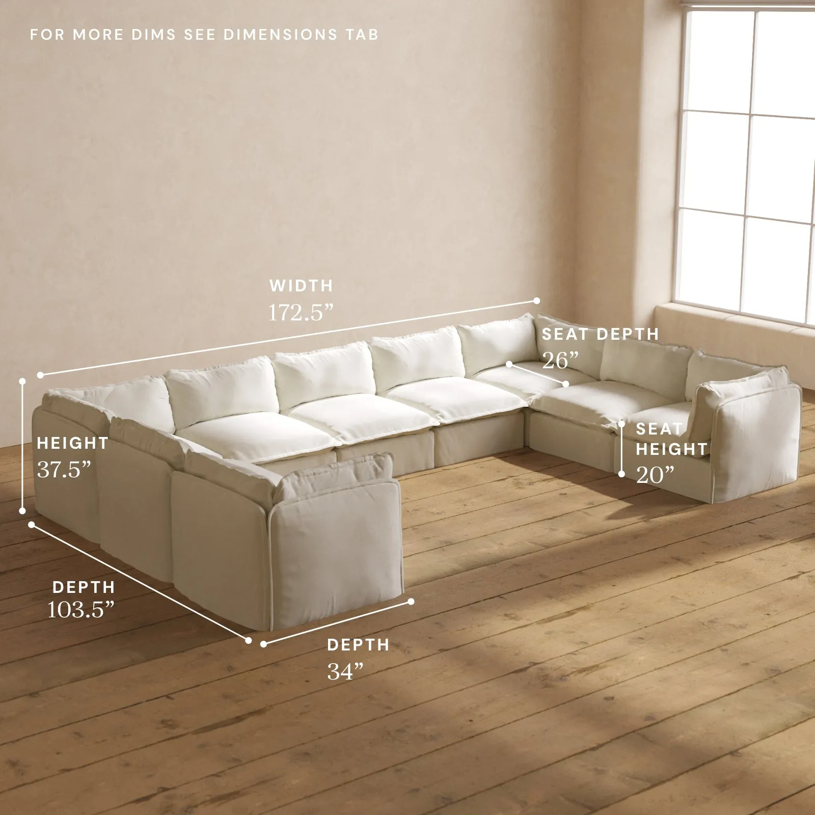 Modular Washable 9-Seater U-Sectional in Eggshell | Deluxe  Seat | Contour Pillow