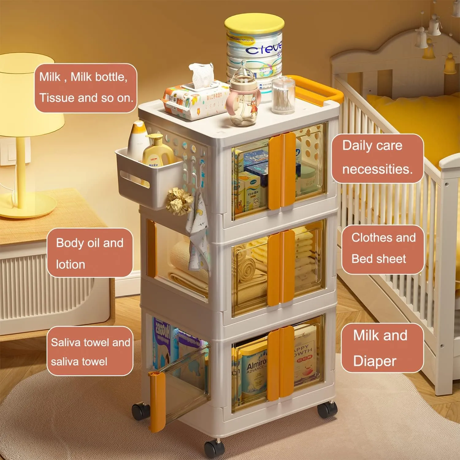 (NET) 3 Tier Stackable Storage Box with Wheels