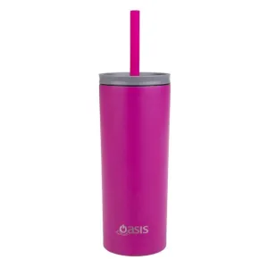 Oasis Super Sipper Insulated Tumbler W/Silicone Straw 600ml - Fuchsia