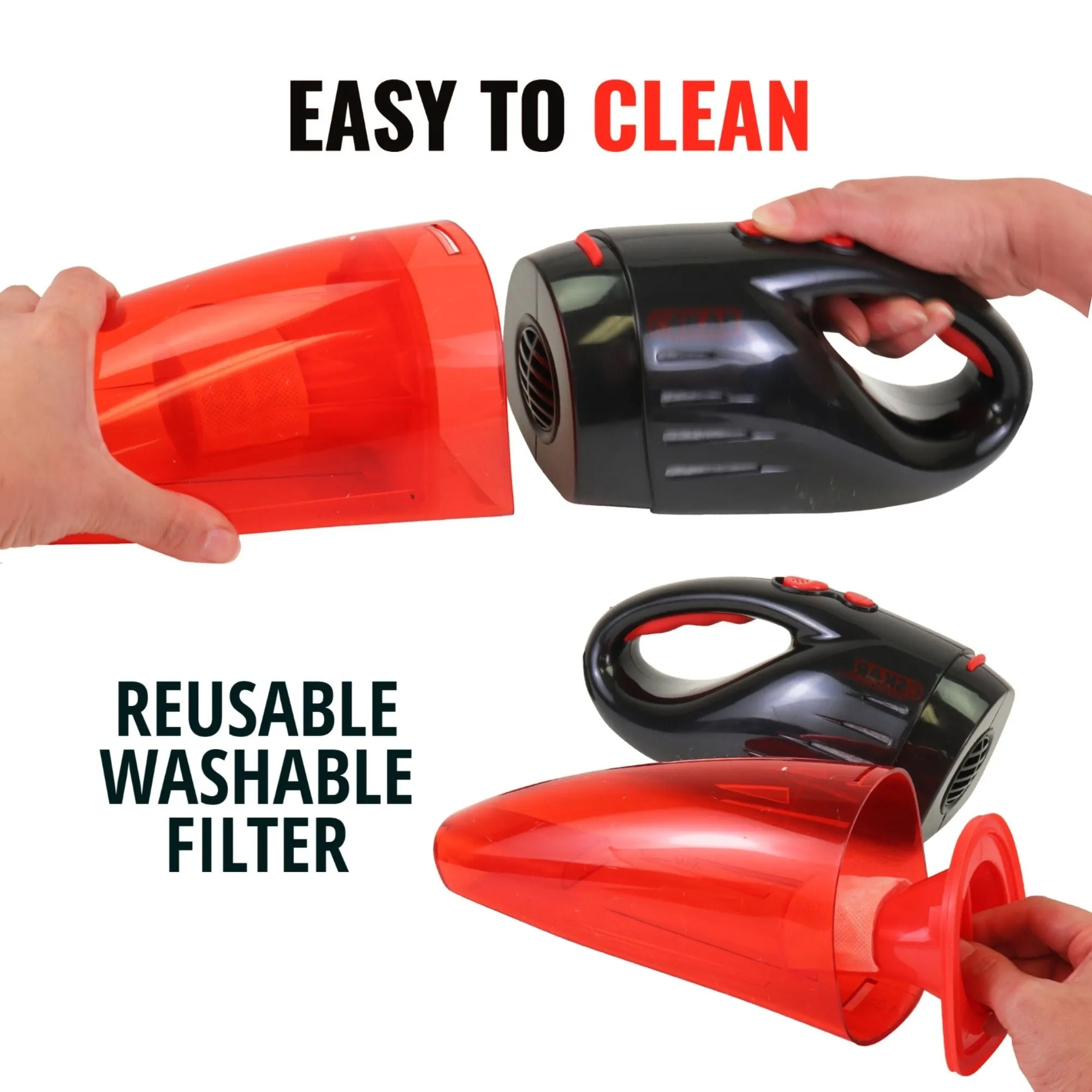 Oskar 12V Handheld Vacuum w/ 3 Nozzles, Red/ Black, Portable Wet/Dry Vehicle Vacuum, 11.5 ft/3.5 m Cord, Interior Detailing for Car, Truck, Van, SUV