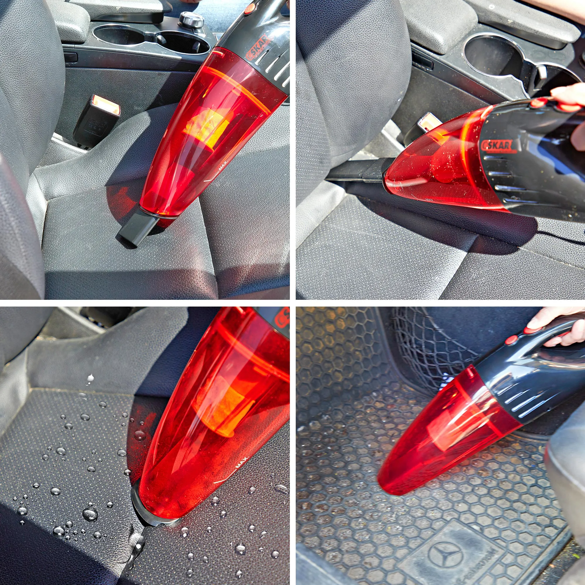 Oskar 12V Handheld Vacuum w/ 3 Nozzles, Red/ Black, Portable Wet/Dry Vehicle Vacuum, 11.5 ft/3.5 m Cord, Interior Detailing for Car, Truck, Van, SUV