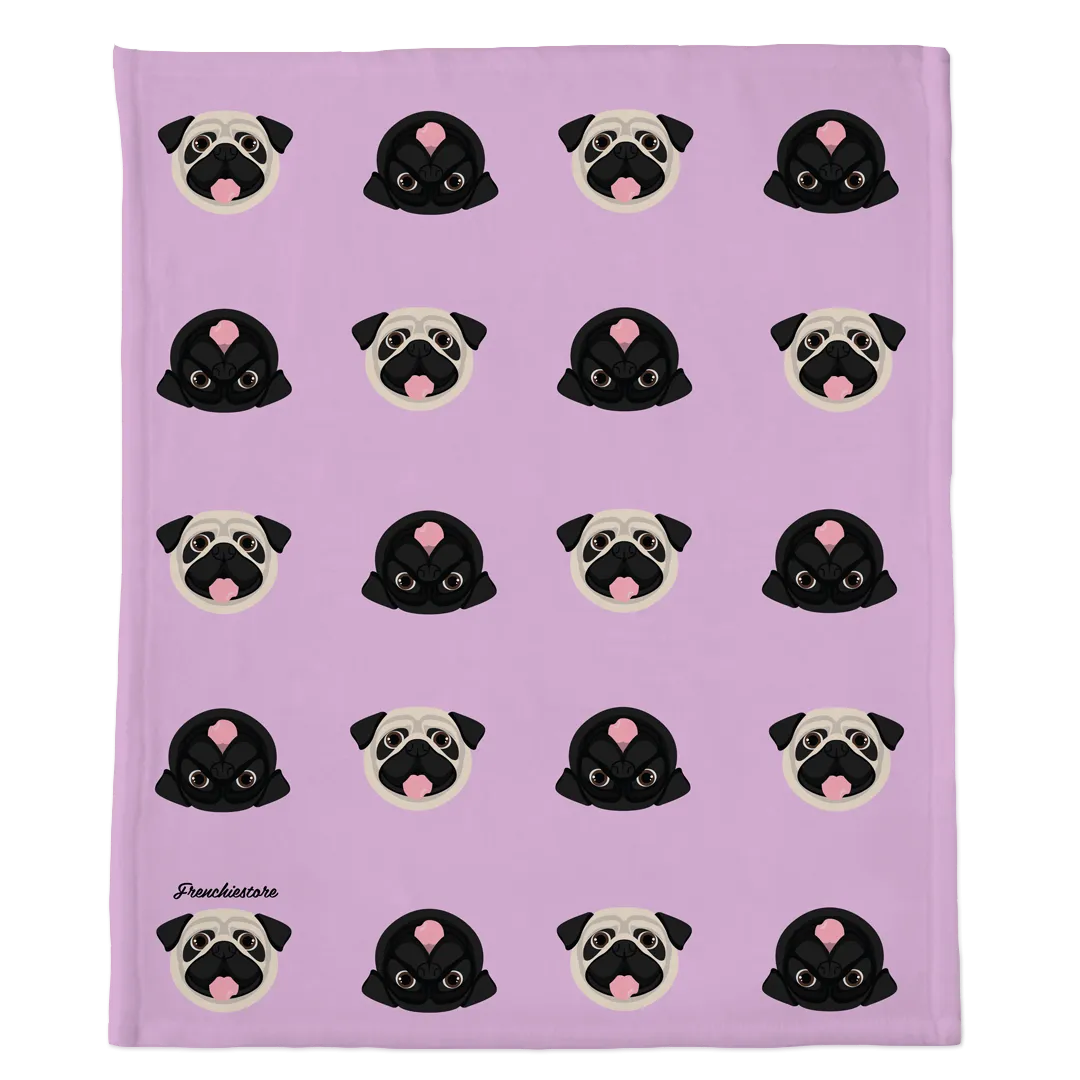 Pug Blanket | Different Pug dogs on Lavender