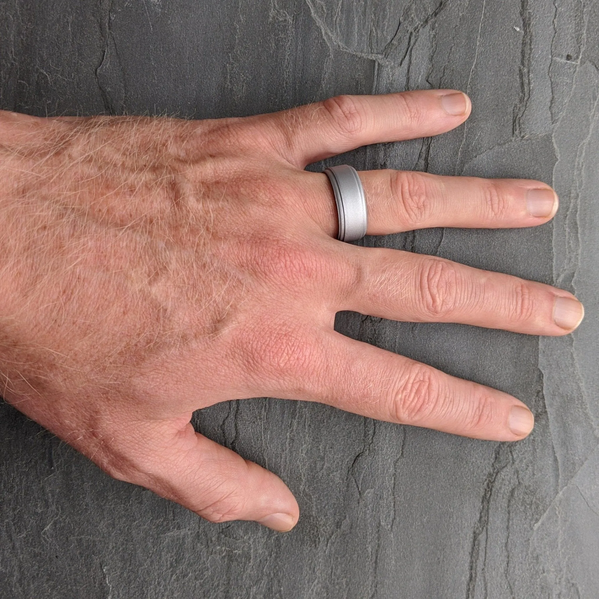 Silver Step Edge Breathable Silicone Ring for Men