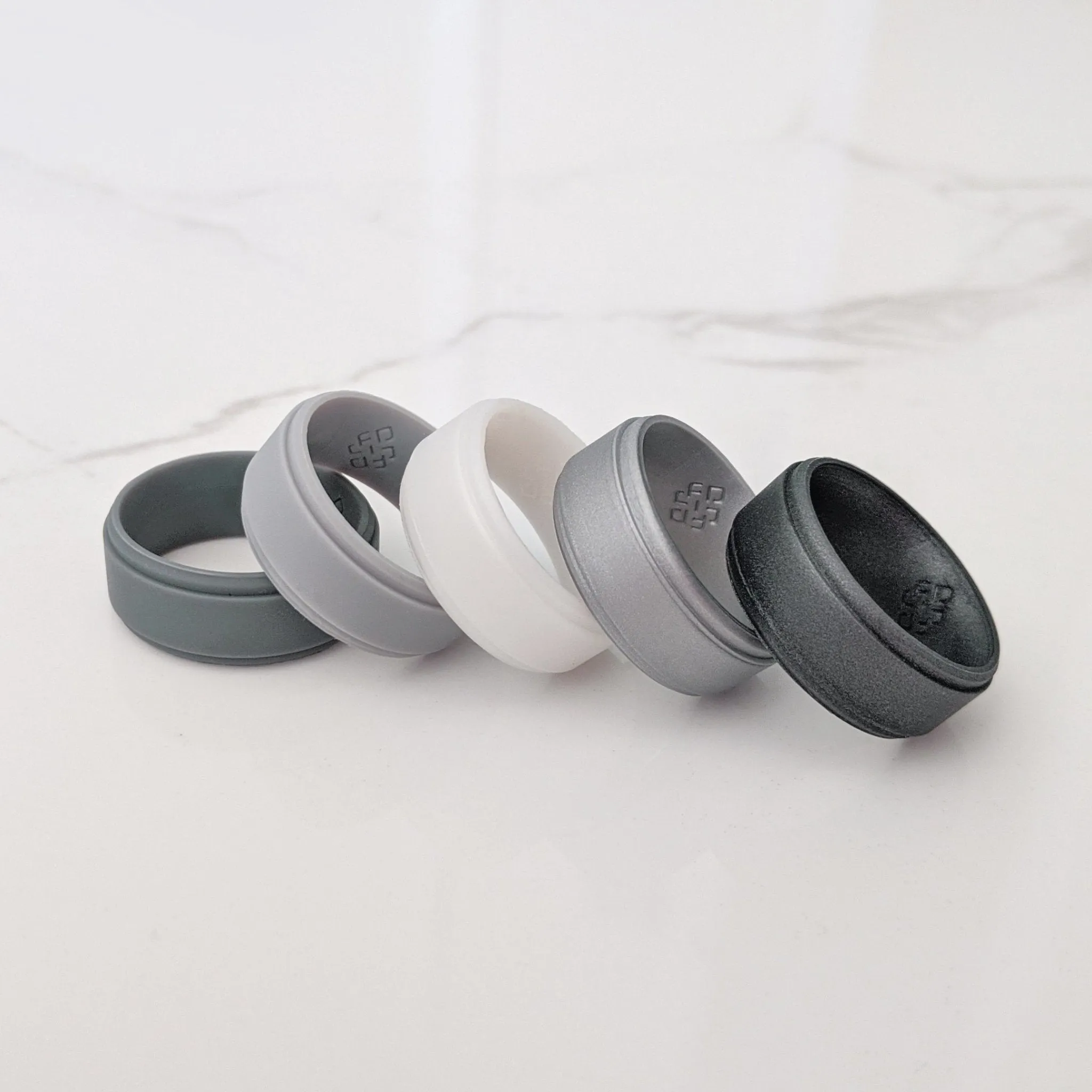 Silver Step Edge Breathable Silicone Ring for Men