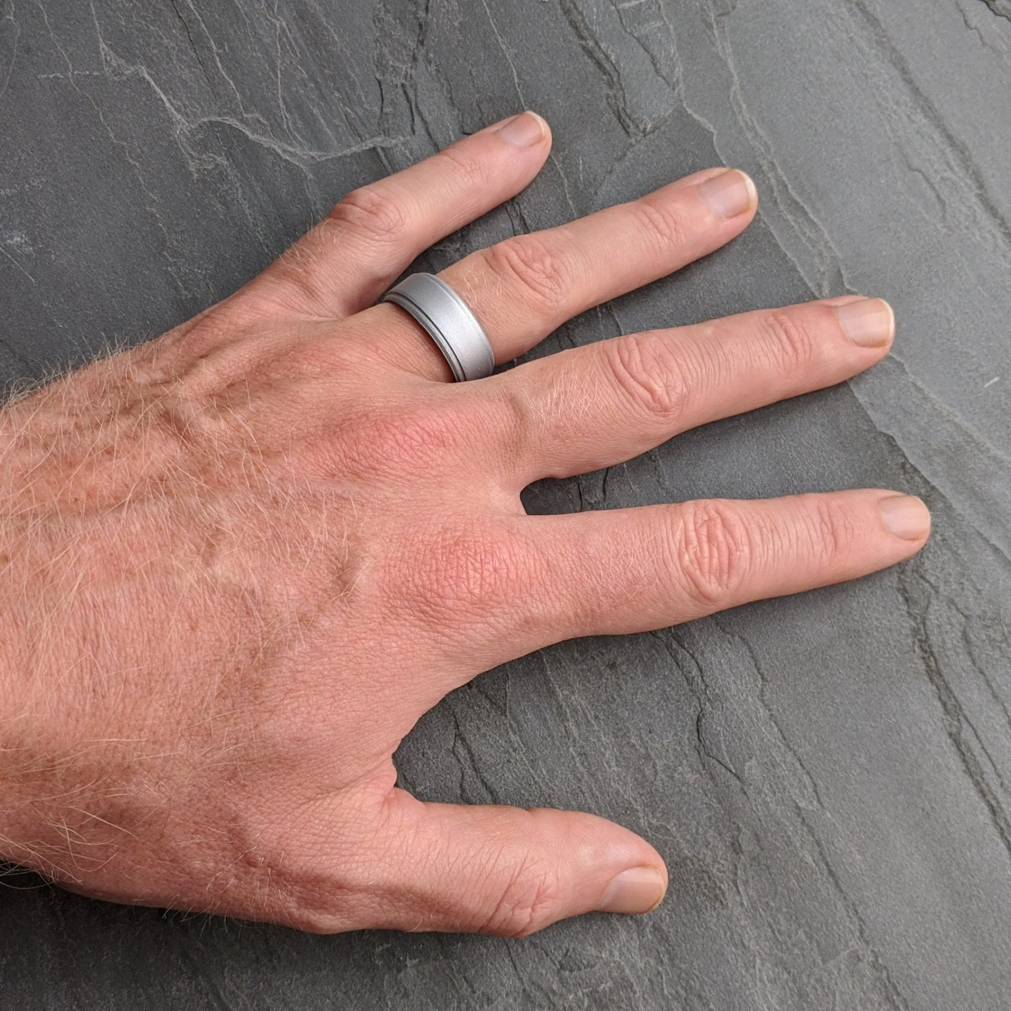 Silver Step Edge Breathable Silicone Ring for Men