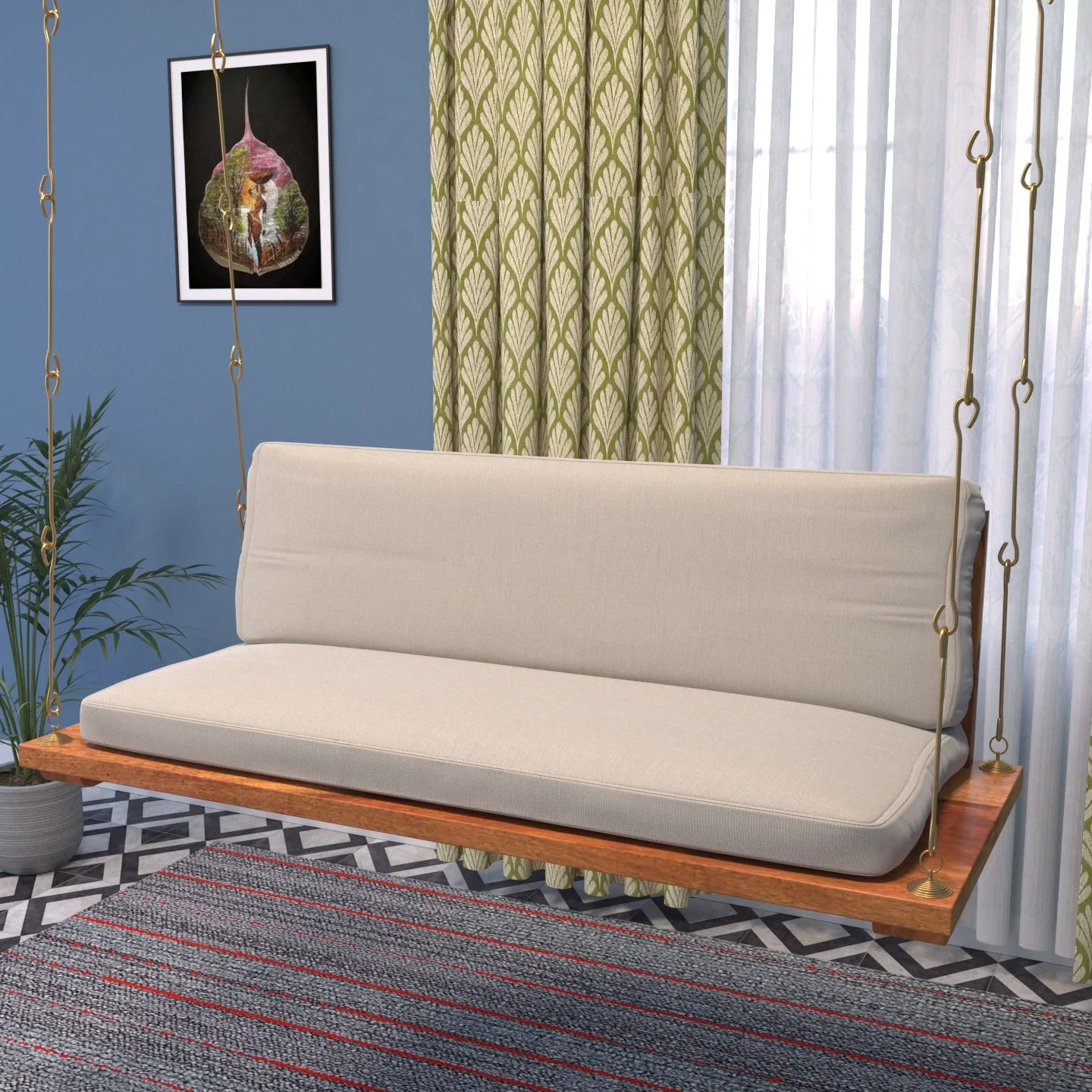 Sweden Soft Touch Upholstery Wooden Swing for Home