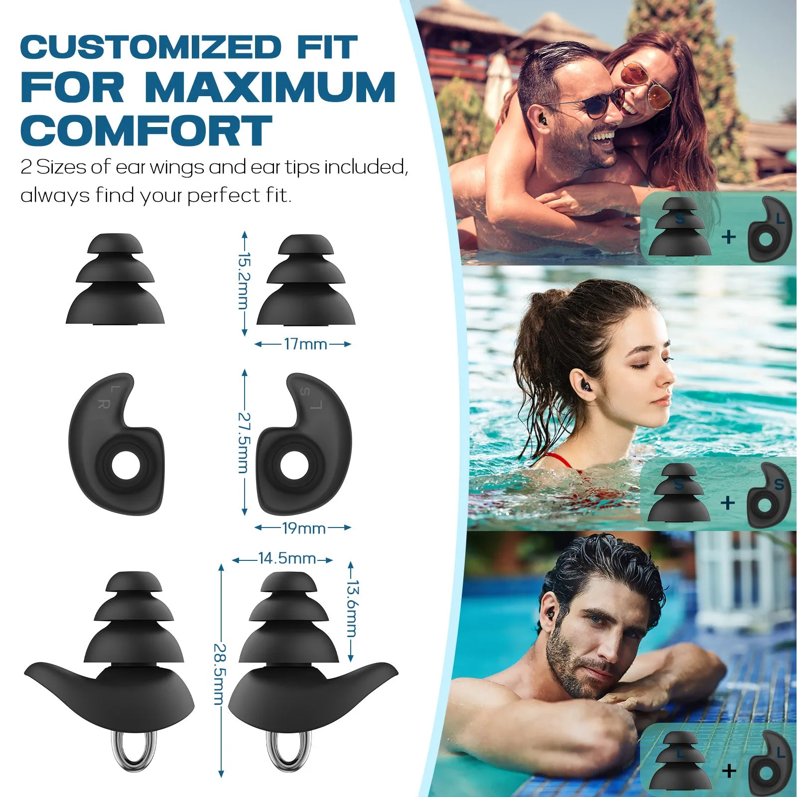 Tailored Seal Pro - Hearprotek 4 Flanged Custom-fit Swimming Ear Plugs for Adults (Green)