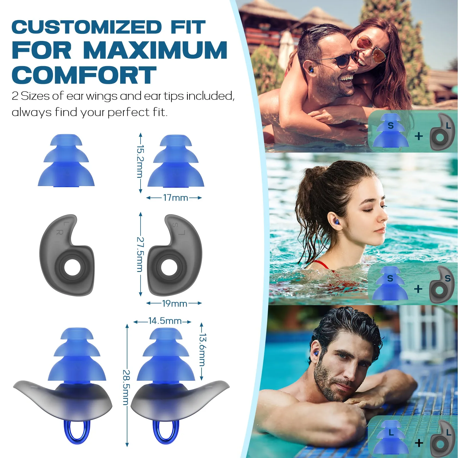 Tailored Seal Pro - Hearprotek 4 Flanged Custom-fit Swimming Ear Plugs for Adults (Green)