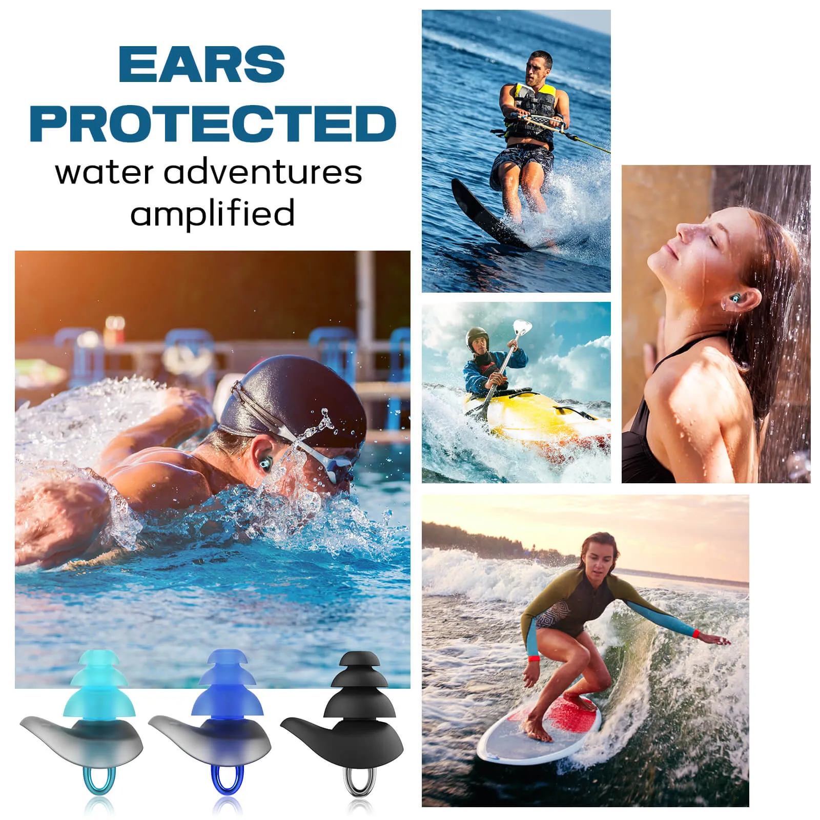 Tailored Seal Pro - Hearprotek 4 Flanged Custom-fit Swimming Ear Plugs for Adults (Green)