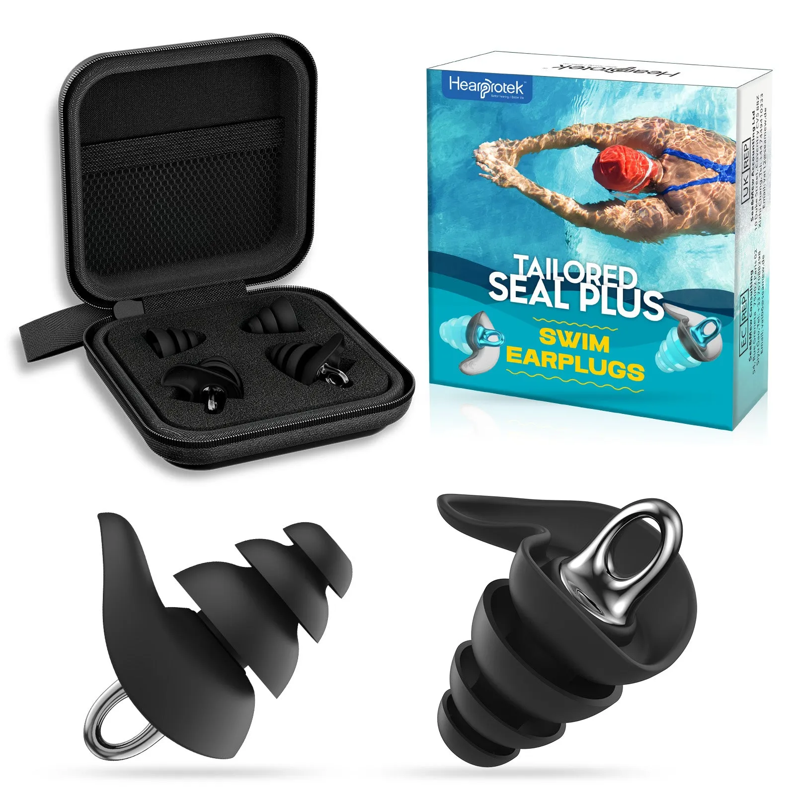 Tailored Seal Pro - Hearprotek 4 Flanged Custom-fit Swimming Ear Plugs for Adults (Green)