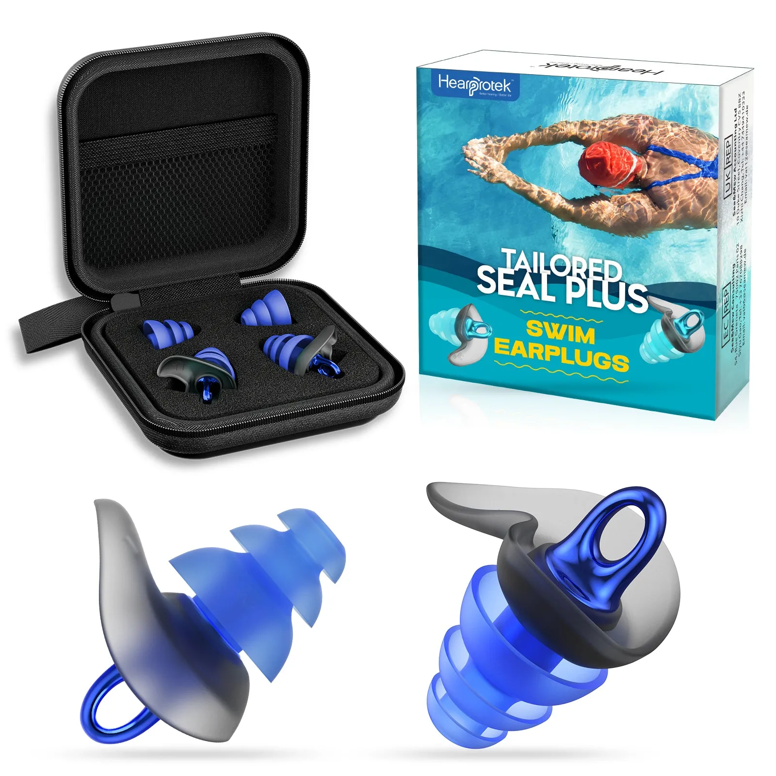 Tailored Seal Pro - Hearprotek 4 Flanged Custom-fit Swimming Ear Plugs for Adults (Green)