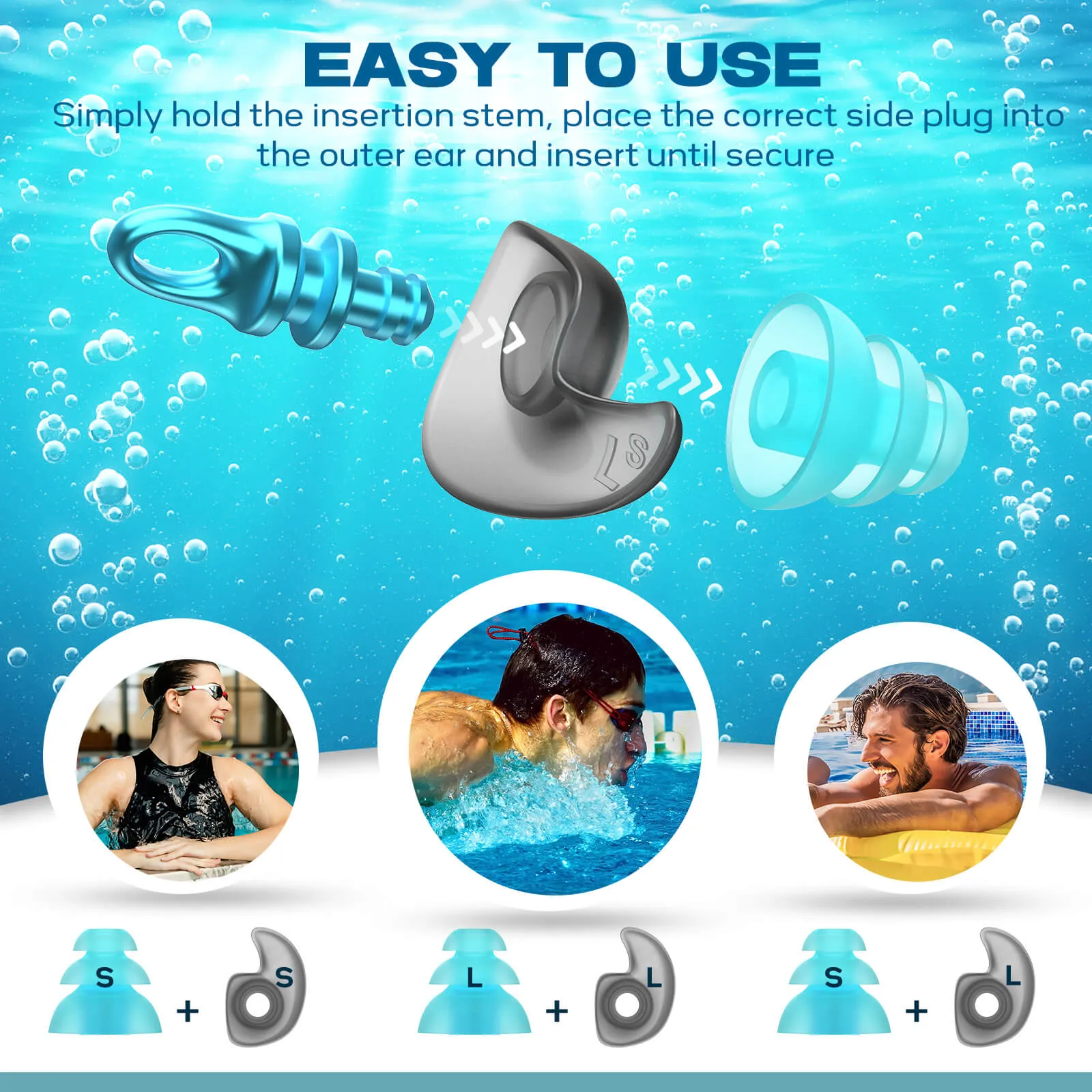Tailored Seal Pro - Hearprotek 4 Flanged Custom-fit Swimming Ear Plugs for Adults (Green)
