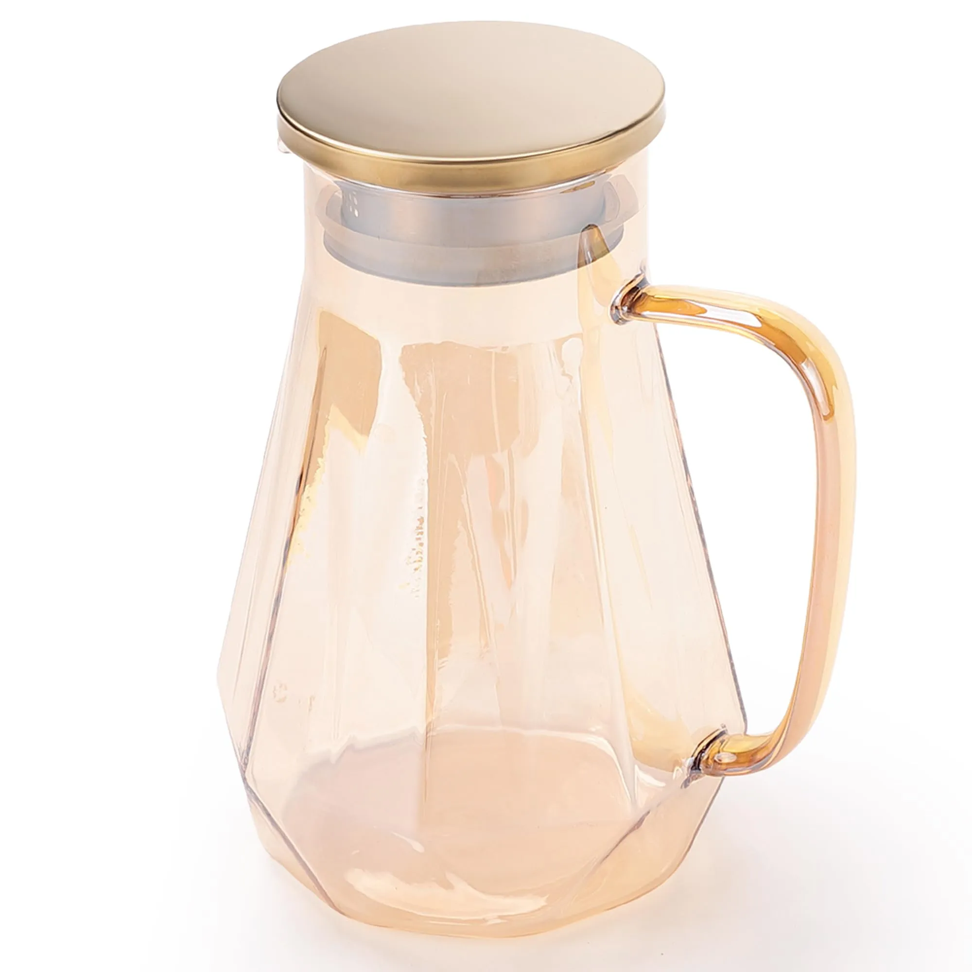 The Better Home Zest (1.5 Ltr) Glass Jug with Stainless Steel Lid and Handle | Leakproof Pitcher for Water, Cold Brew, Tea, Iced Coffee, Lemonade | Heat Resistant | Housewarming Gift | Amber