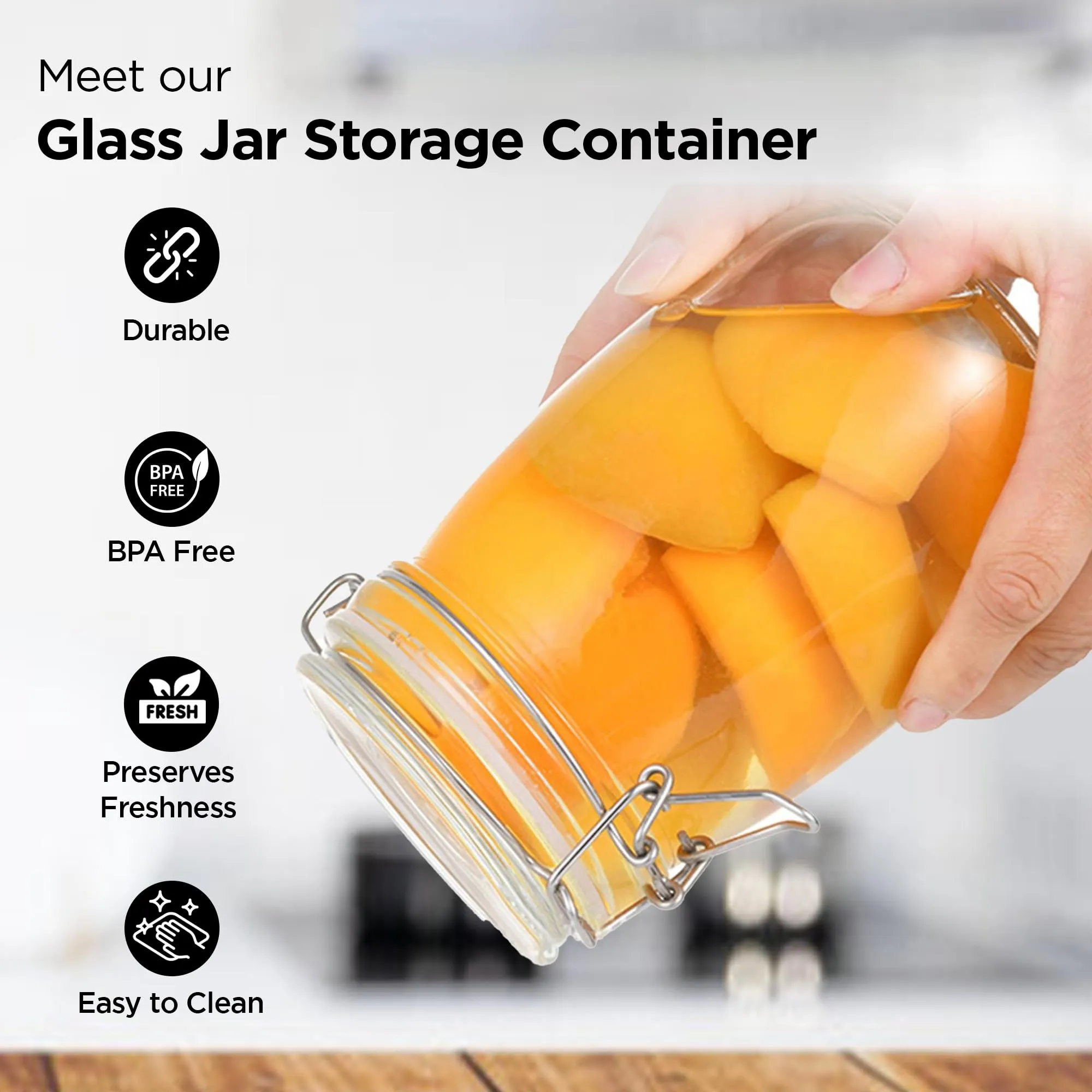 UMAI Glass Jar for Kitchen Storage | 1500ml | Mason Jar with Buckle Lid and Wide Mouth | Airtight Glass Container for Food Storage with leakproof rubber gasket | Transparent | Multipurpose |