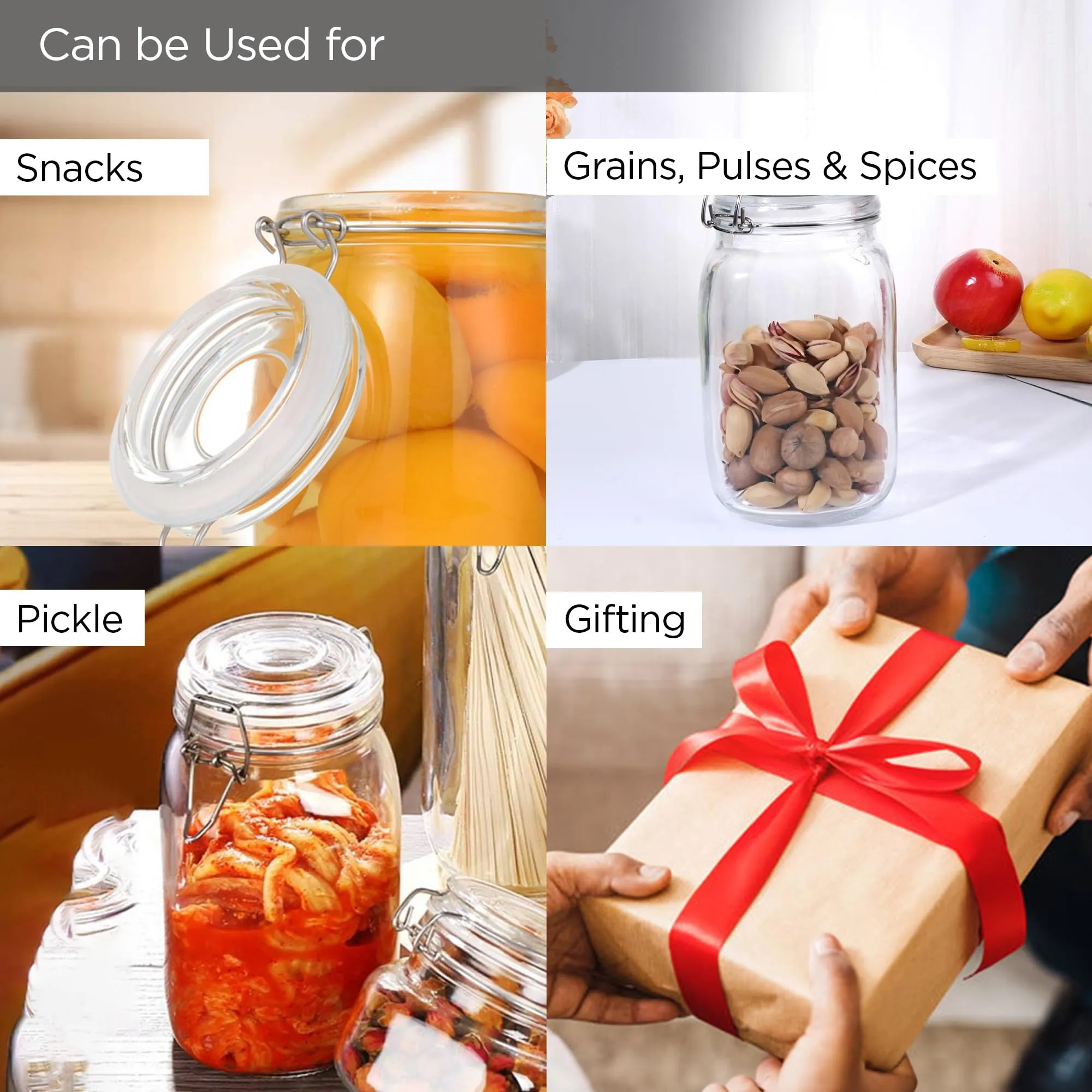 UMAI Glass Jar for Kitchen Storage | 1500ml | Mason Jar with Buckle Lid and Wide Mouth | Airtight Glass Container for Food Storage with leakproof rubber gasket | Transparent | Multipurpose |