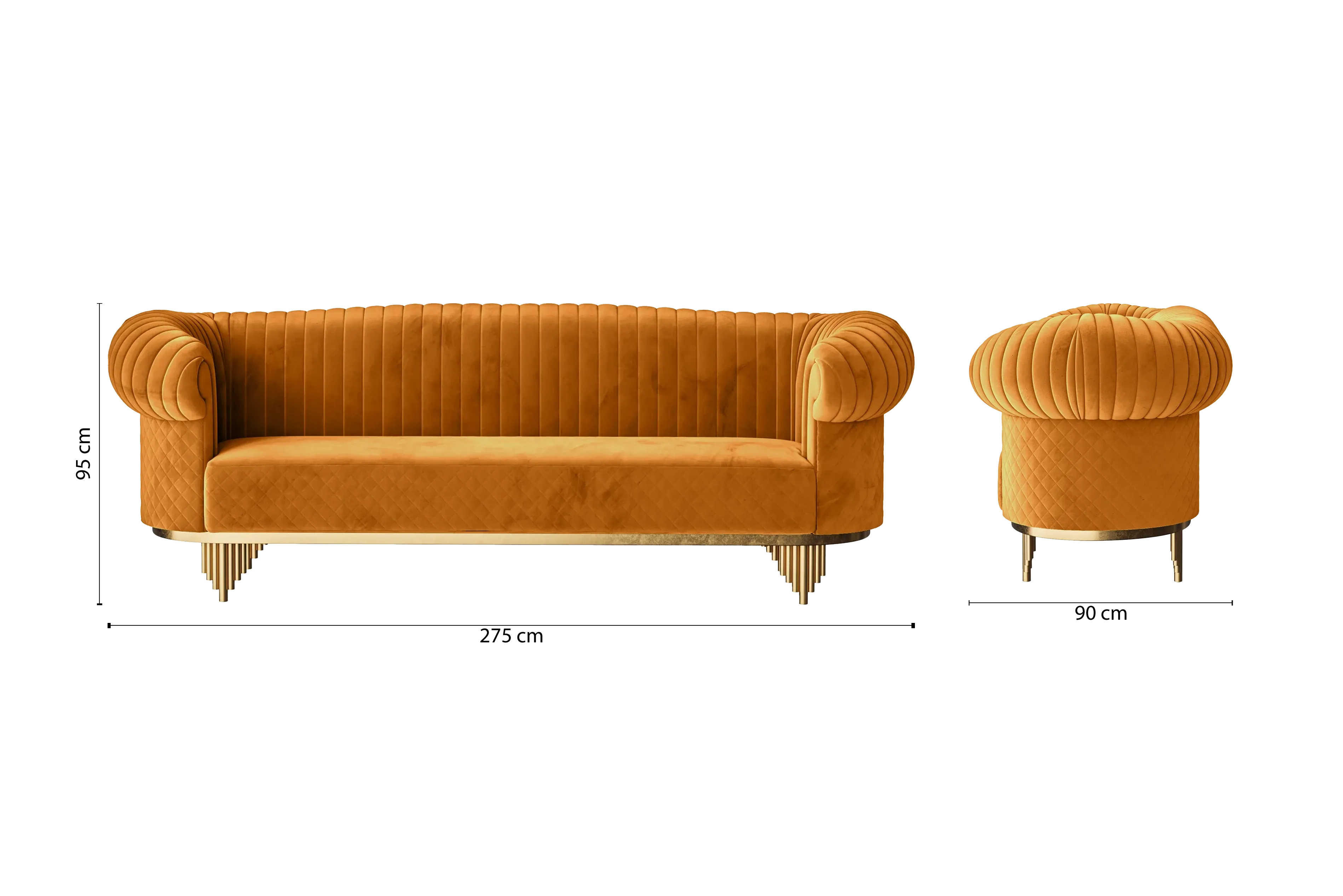 Viterbo 4 Seater Sofa Gold Velvet