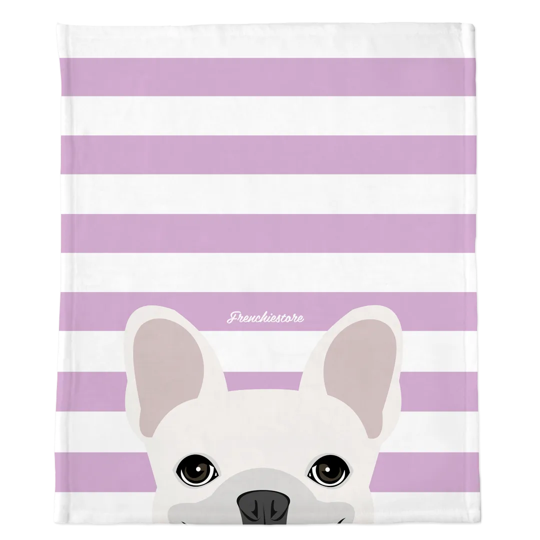 White French Bulldog on Lavender Stripes | Frenchie Blanket
