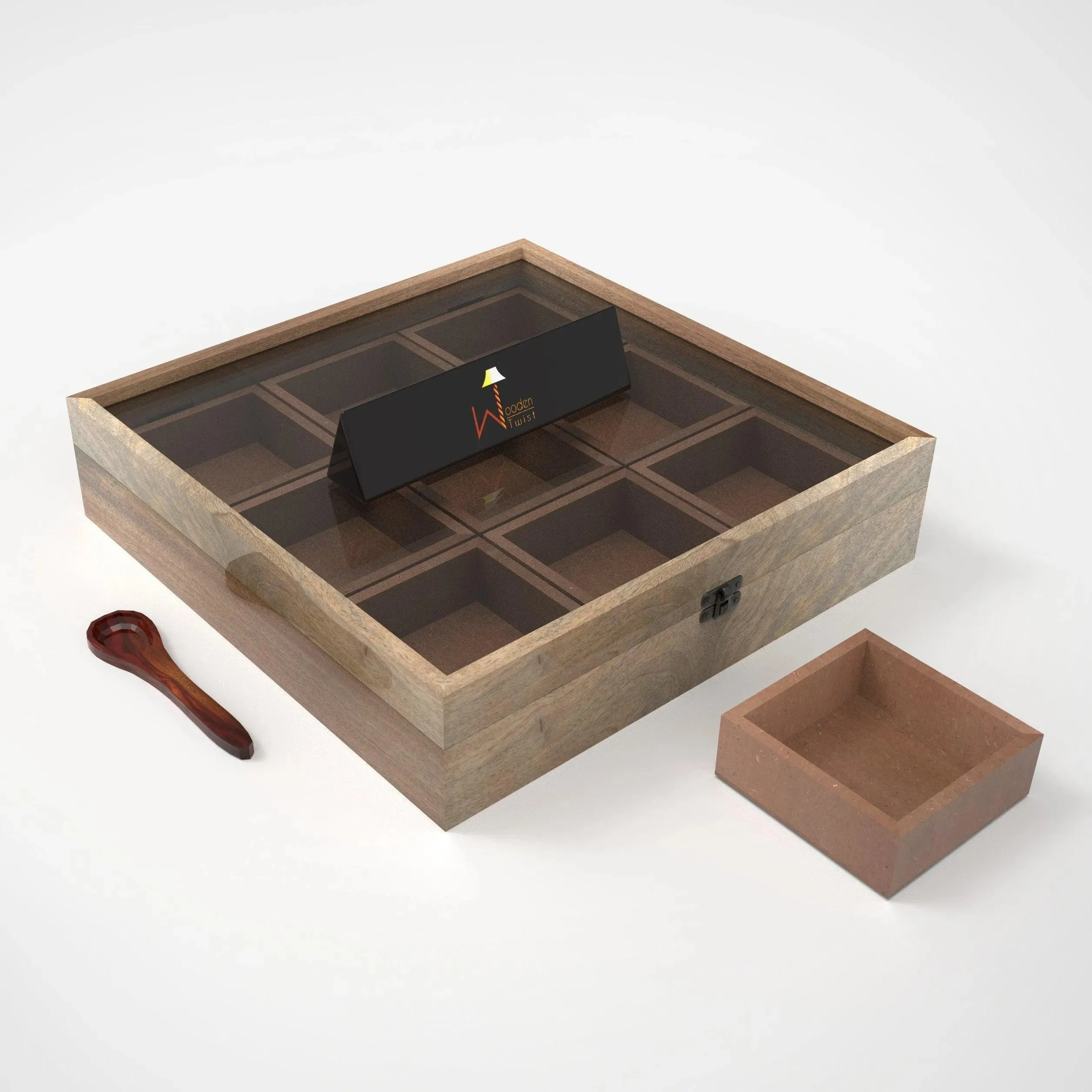 Wooden Spice Box Container - Spice Masala Box Holder