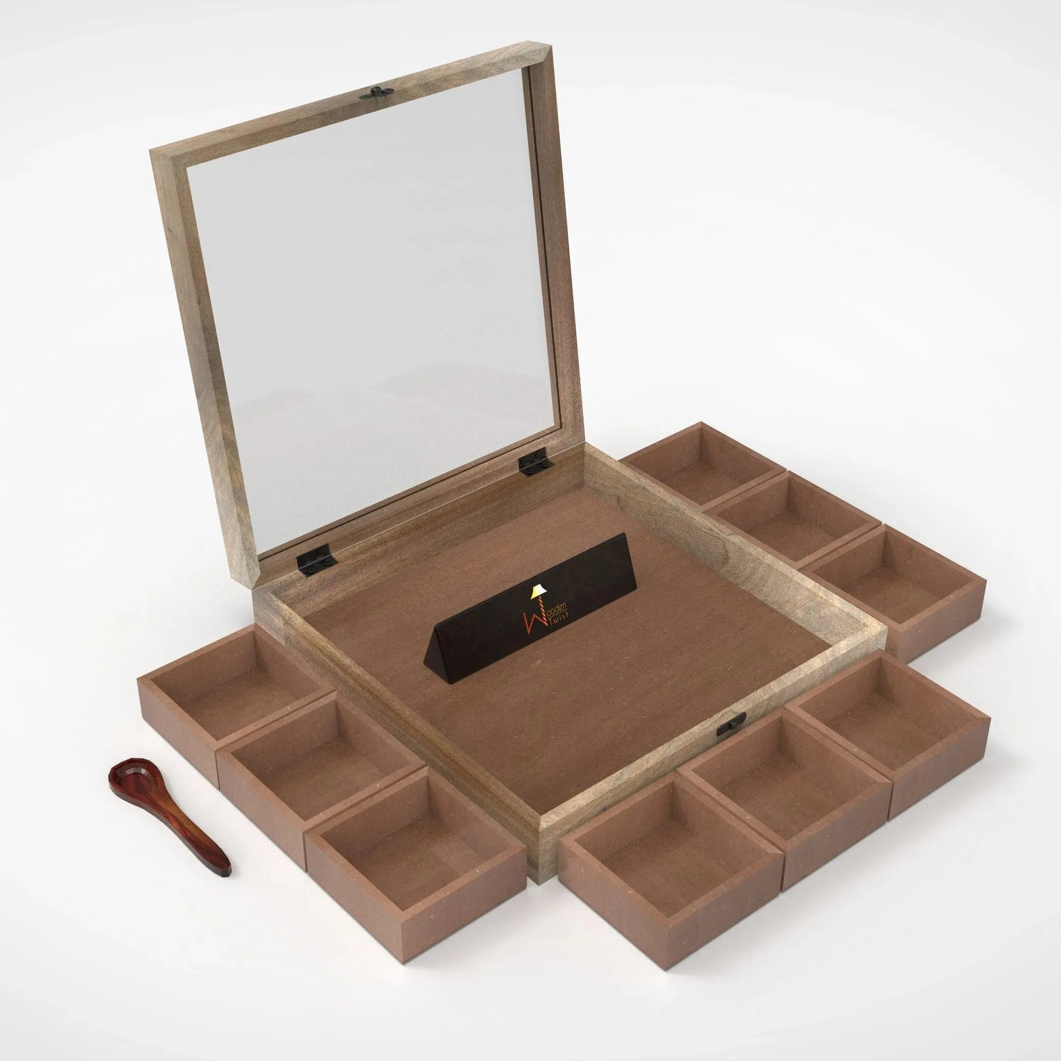 Wooden Spice Box Container - Spice Masala Box Holder