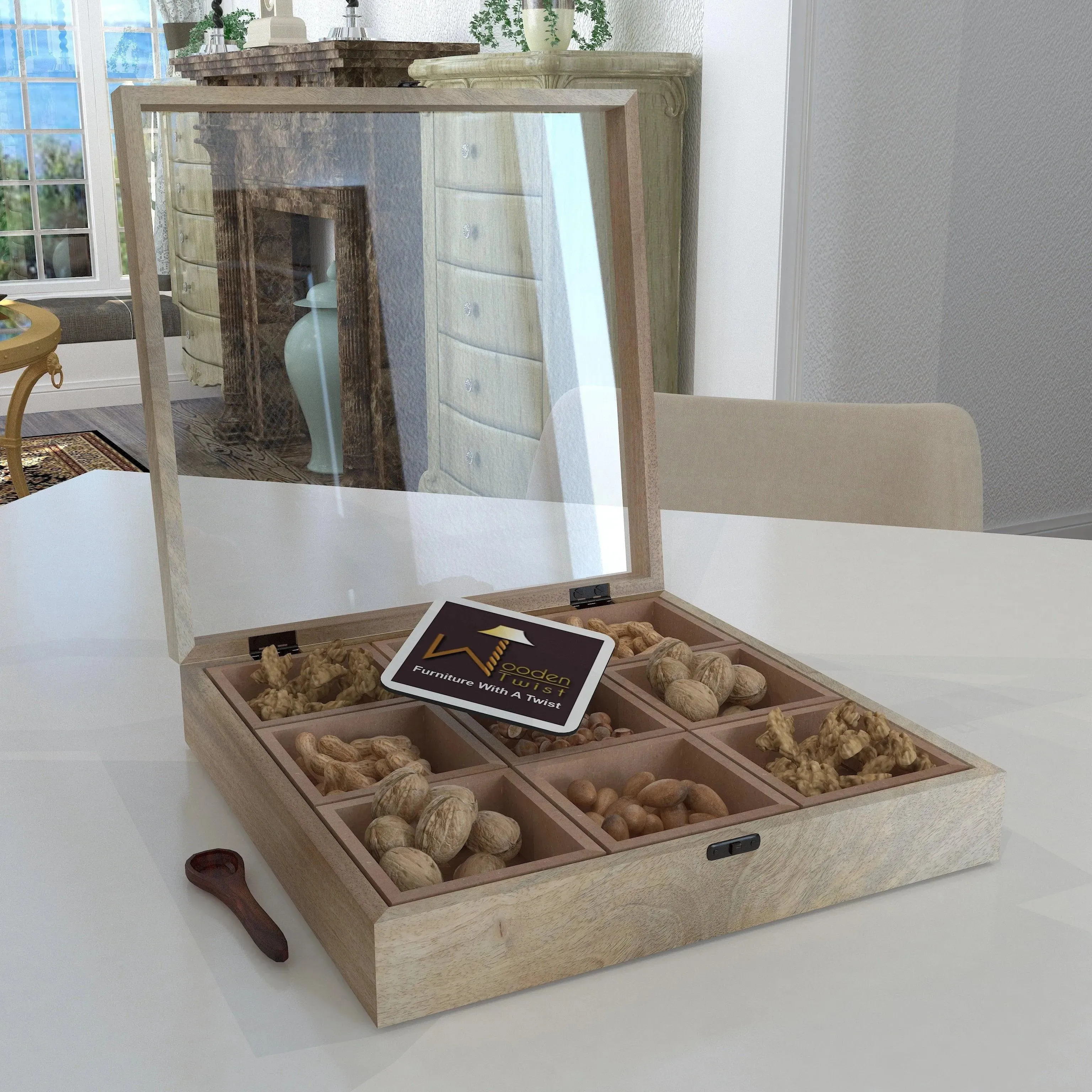 Wooden Spice Box Container - Spice Masala Box Holder