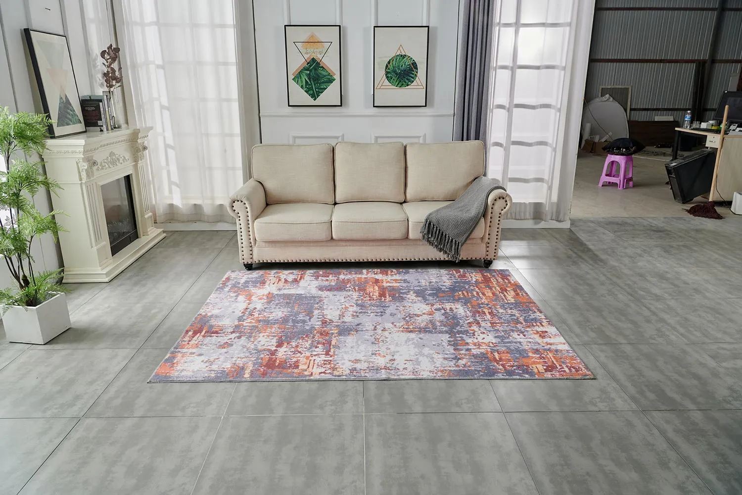 Zara Abstract Design Machine Washable Gray, Brown and Orange Area Rug