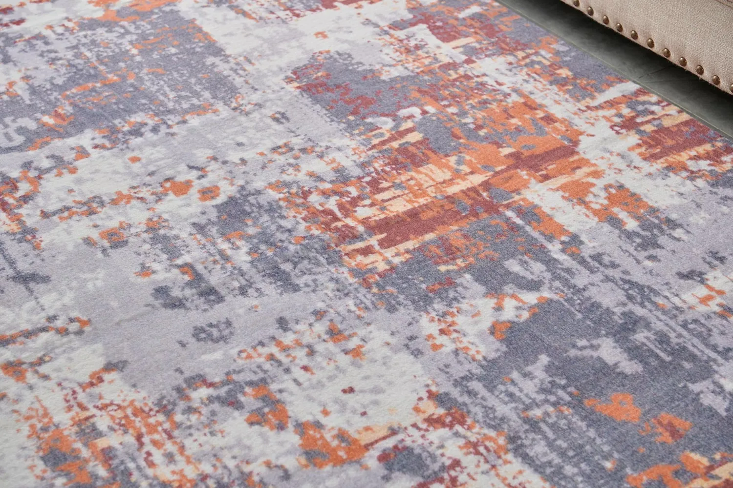 Zara Abstract Design Machine Washable Gray, Brown and Orange Area Rug